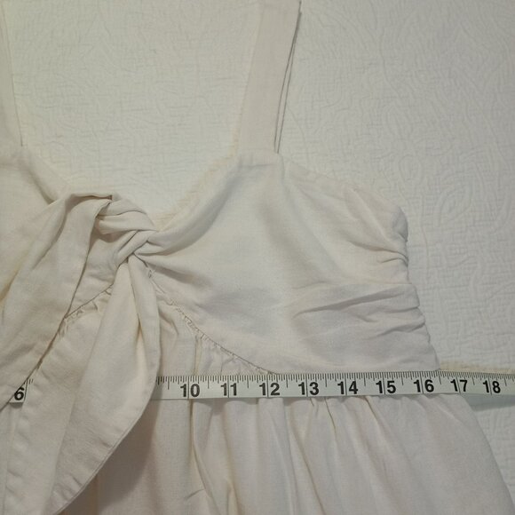Who What Wear Midi Dress Womens White Linen Blend Ruched Back & Bow Detail Sz M - Picture 13 of 15